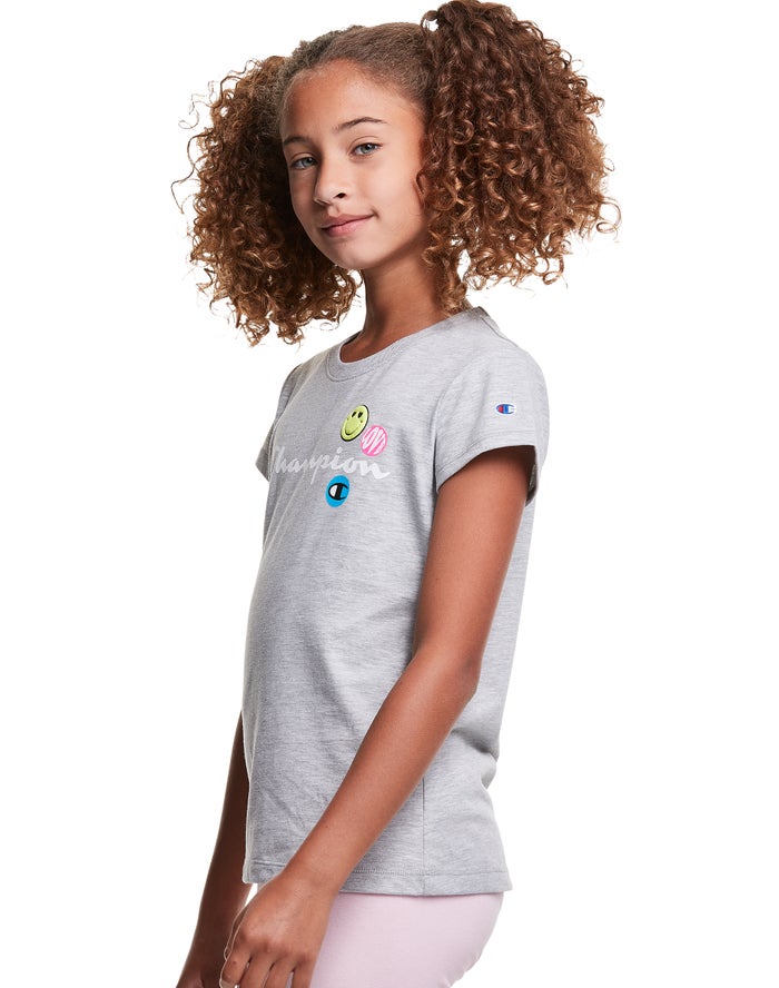 Champion T-Shirt Meisjes - Grijs - Classic Smiley Face ( 763985-TXJ )